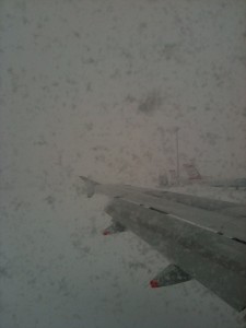 view from airplane window after landing in Vienna